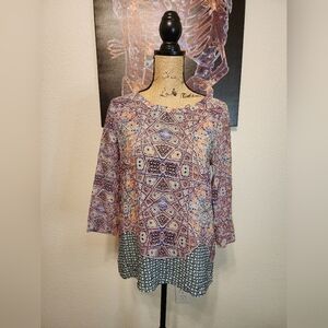 Anthropologie Maeve Sidney Silk Button Back Mosaic Top Blouse Size 4